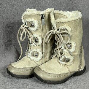 Nine West Kids Beige Faux Suede Faux Fur Kids Boots Winter Boots Girls Size 8